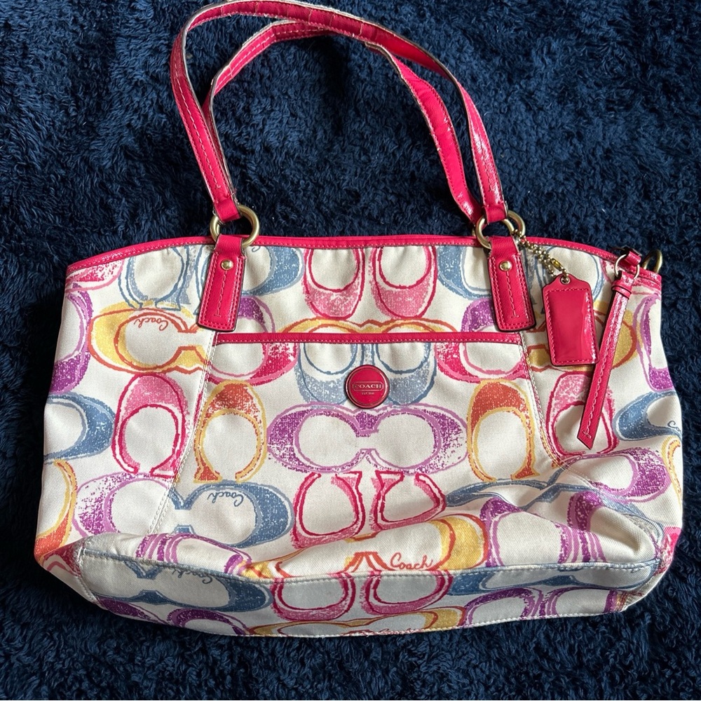 Authentic Coach Scribble Diaper Bag w/Pink Leather Trim